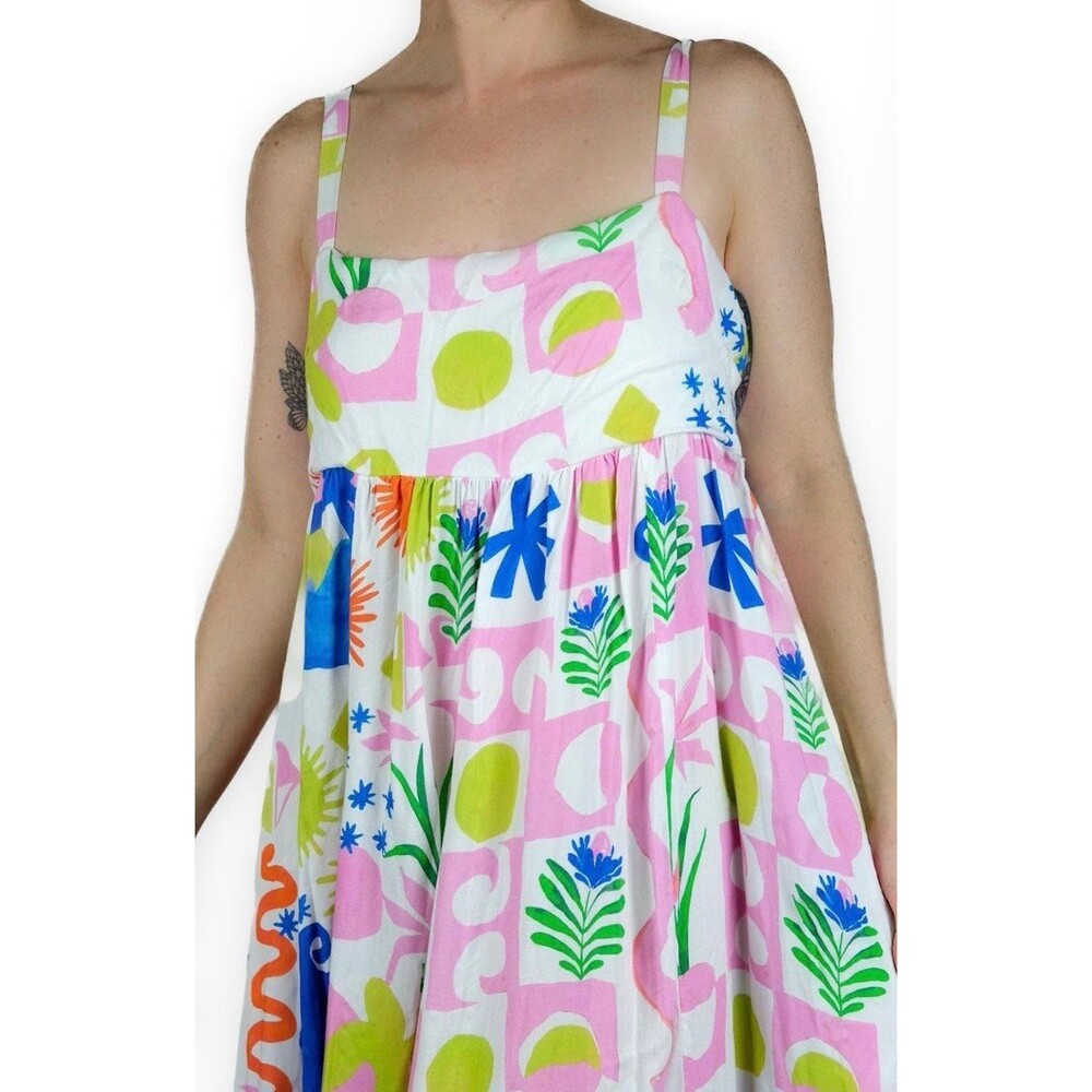 Paper Heart Women's Square Neck Colorful Tropical Summer Pockets Maxi Dress L - Picture 2 of 9